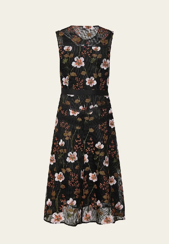 women's casual Friday dressesFloral Embroidered Sleeveless Cocktail Midi Dress