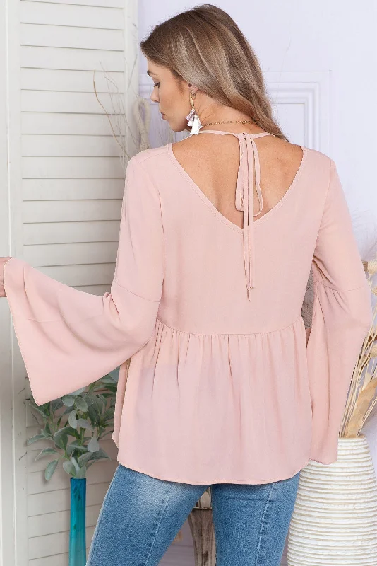 women's tops made from cottonV-Neck Flare Sleeve Blouse