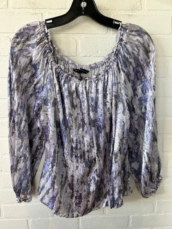 women's tops with asymmetrical designsTop Long Sleeve By White House Black Market In Purple & Silver, Size: M