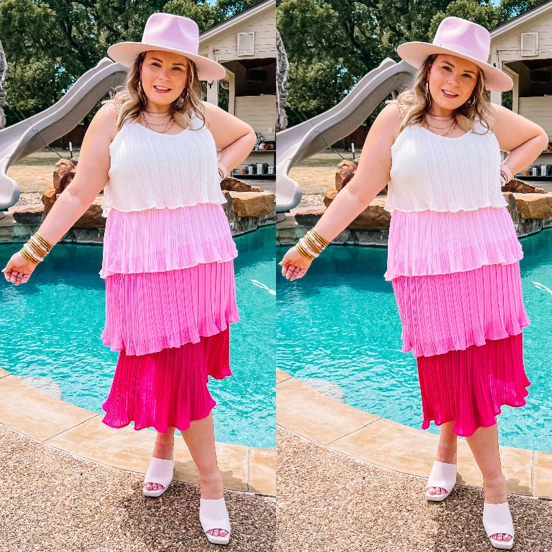 Petite DressLast Chance Size Small | Poppin' Prosecco Ruffle Tiered Color Fade Midi Dress in Pink