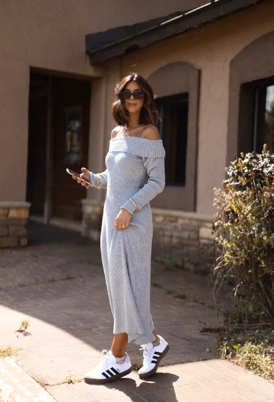 Ribbon DressGrey Ribbed Sweater Midi Dress