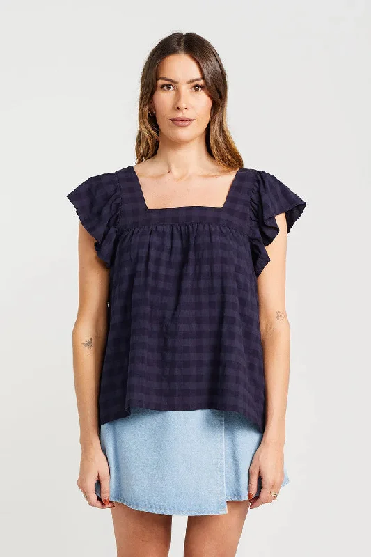 women's tops for those who prefer classic over trendy stylesThing Thing - Tiggy Top, Navy Check