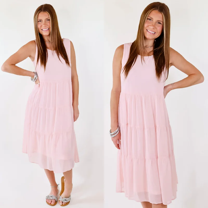 Pearl DressMark My Words Tiered Tank Midi Dress in Blush Pink