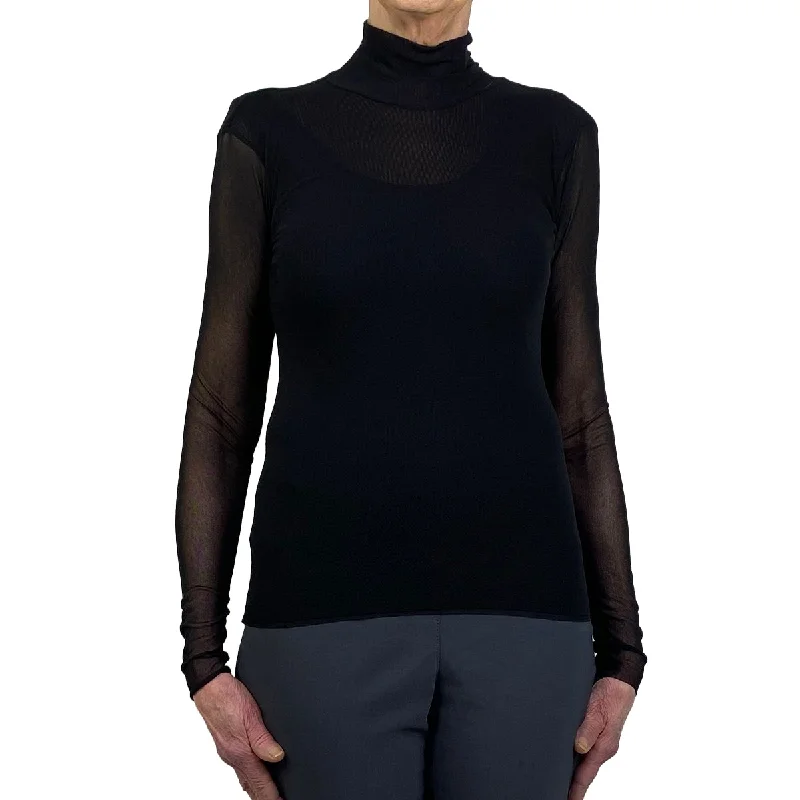 women's tops with unique designsMESH TURTLENECK TOP