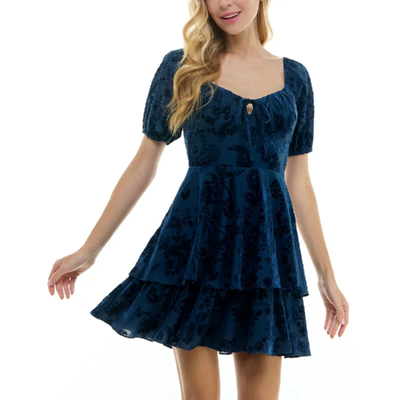 women's trendy dressesCity Studios Womens Juniors Burnout Velvet Mini Fit & Flare Dress