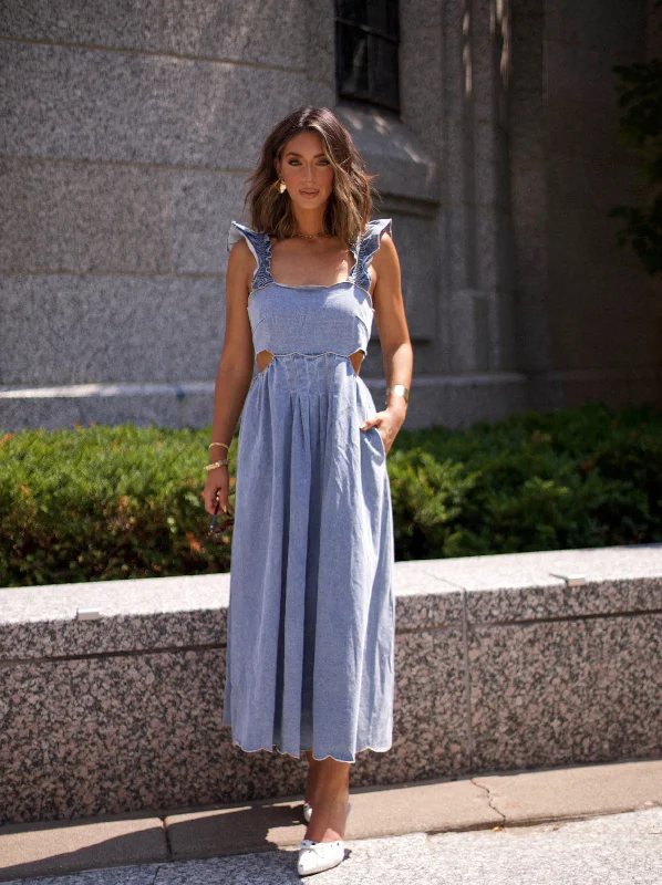 Chiffon DressScallop Edge Midi Dress