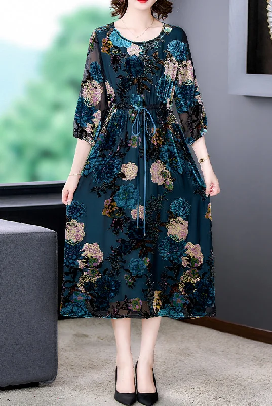 women's floral dressesNew style ladies velvet Midi dress