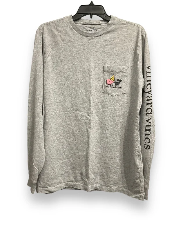 women's tops with embroidery detailsTop Long Sleeve Basic By Vineyard Vines In Grey, Size: M