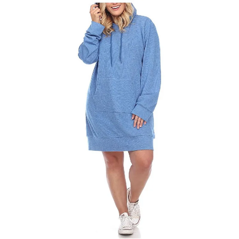 women's short-sleeved dressesWhite Mark Womens Plus Hooded Mini Sweatshirt Dress