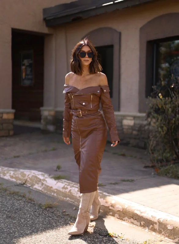 Laced DressMocha Leather Midi Dress