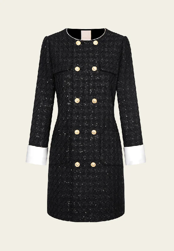 women's sustainable dressesMidi-length Sequin-detail Contrasting-trim Houndstooth Tweed Dress