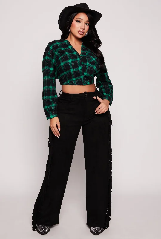 women's tops for everyday eleganceSpoon Jeans Plaid Faux Wrap Crop Top