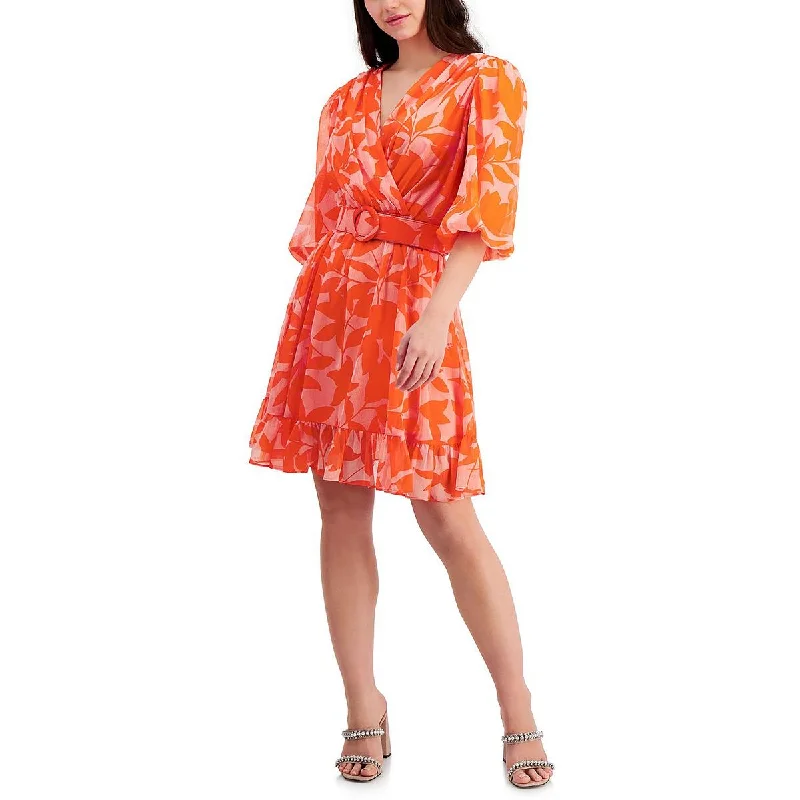 women's silk dressesTaylor Womens Petites Chiffon Short Mini Dress