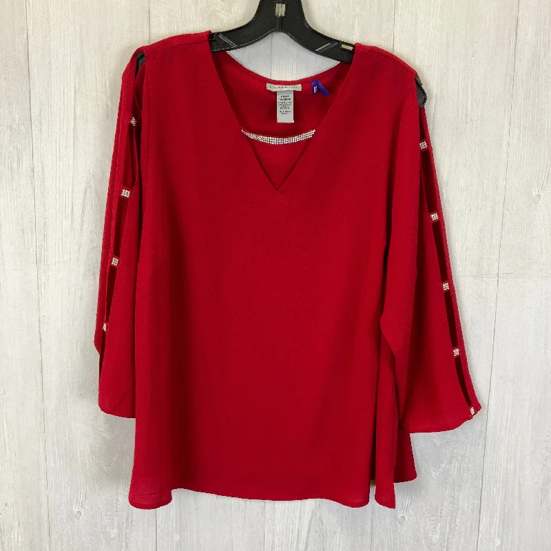 women's stylish topsTop Long Sleeve By Catherines In Red, Size: Xl