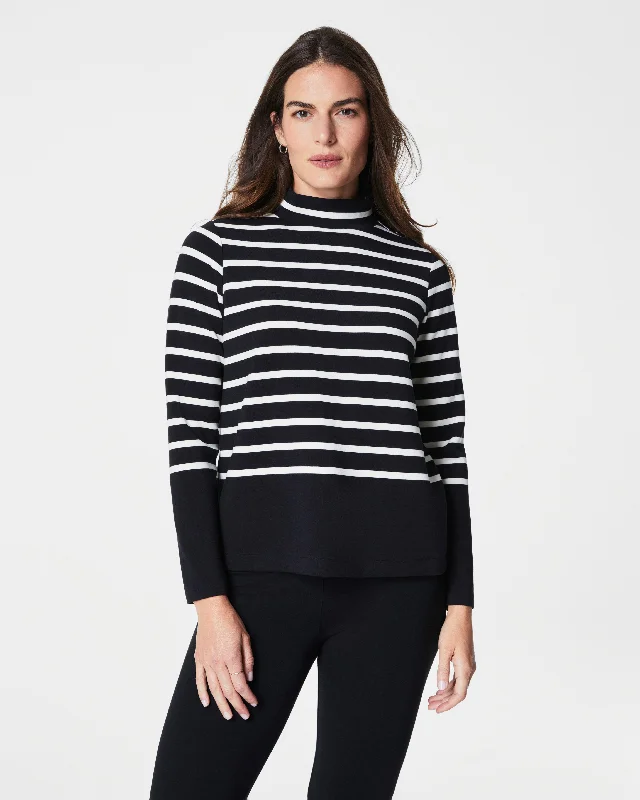 women's tops for those who want to elevate their everyday wear with chic and elegant piecesSPANX® AirEssentials Mock Neck Striped Top