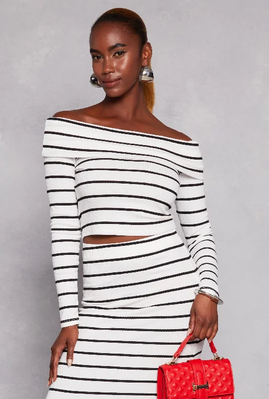 women's tops for those who refuse to compromise on styleMadden Girl Striped Off the Shoulder Top