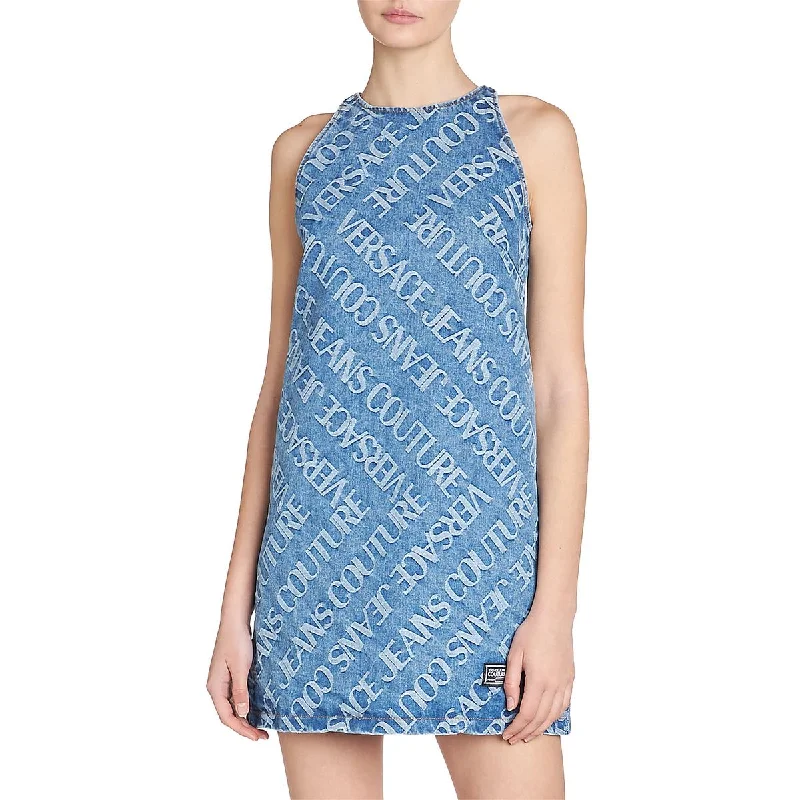 women's velvet dressesVersace Jeans Womens Monogrammed Sleeveless Mini Dress