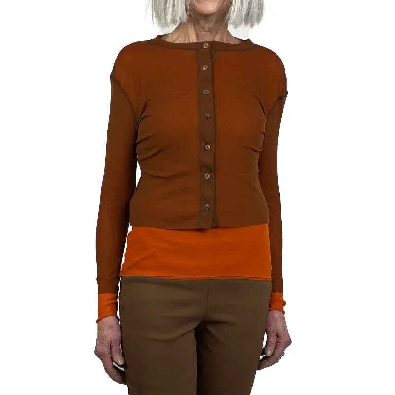 women's tops for those who want to wear pieces that are both functional and fashionableMESH CREW-NECK CARDIGAN