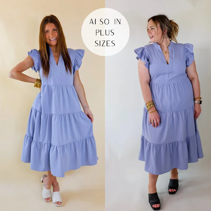 High-Low DressMagnolia Morning Ruffle Cap Sleeve Tiered Midi Dress in Periwinkle Blue