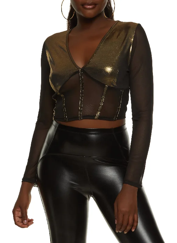 women's tops for those who want to create outfits that reflect their personal style and sense of fashionFoiled Mesh Detail Bustier Top