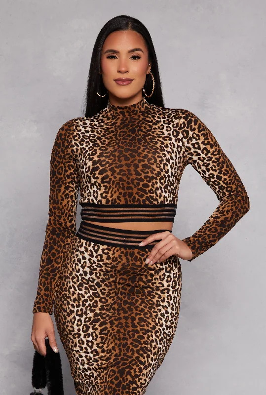 women's tops for those who want to create stylish and put-together outfits without spending a fortuneIris Leopard Print Mock Neck Crop Top