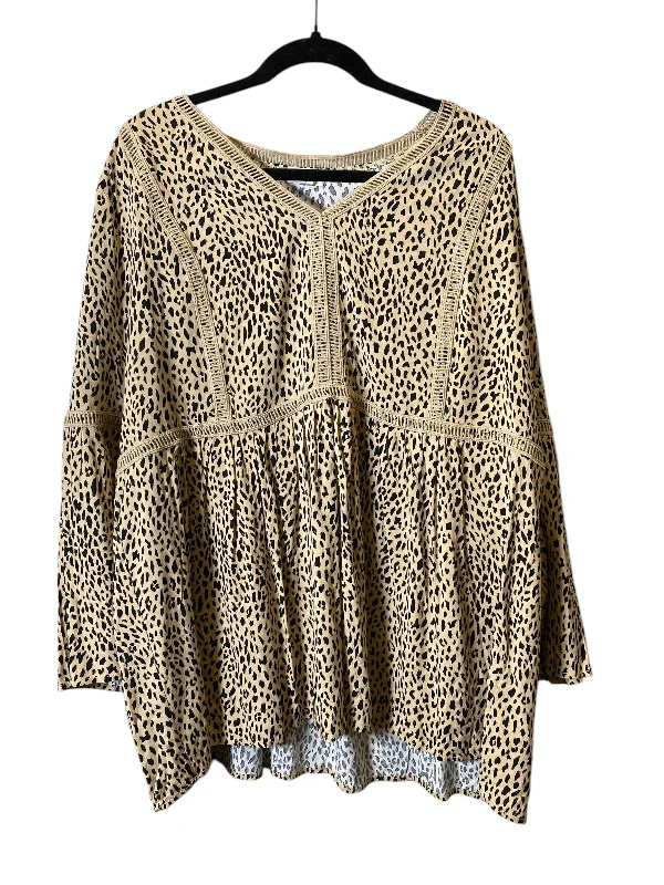 silk women's topsTop Long Sleeve By Avenue In Leopard Print, Size: Xxl