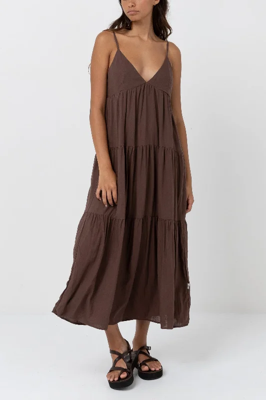 women's A-line dressesClassic Tiered Midi Dress Chocolate