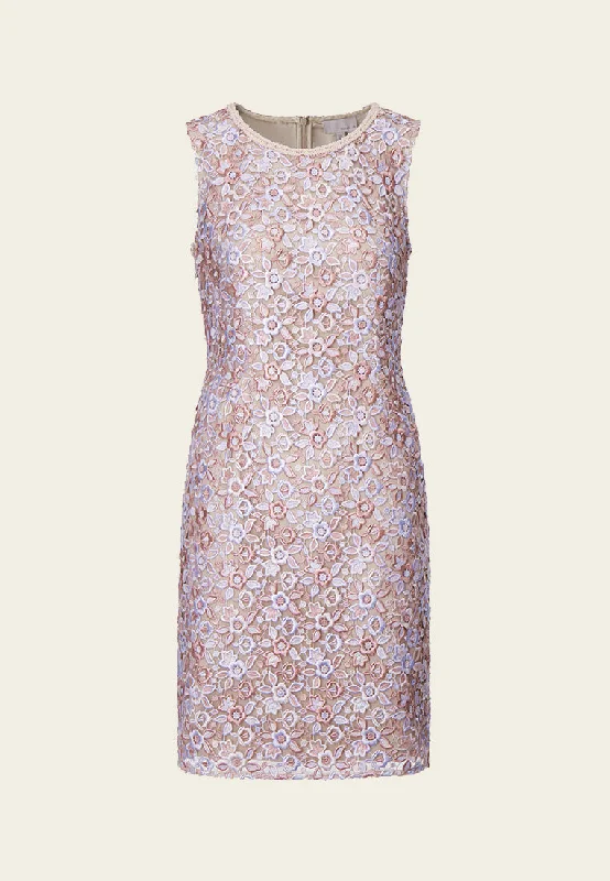 Cocktail DressPink Lace Sleeveless Midi Dress