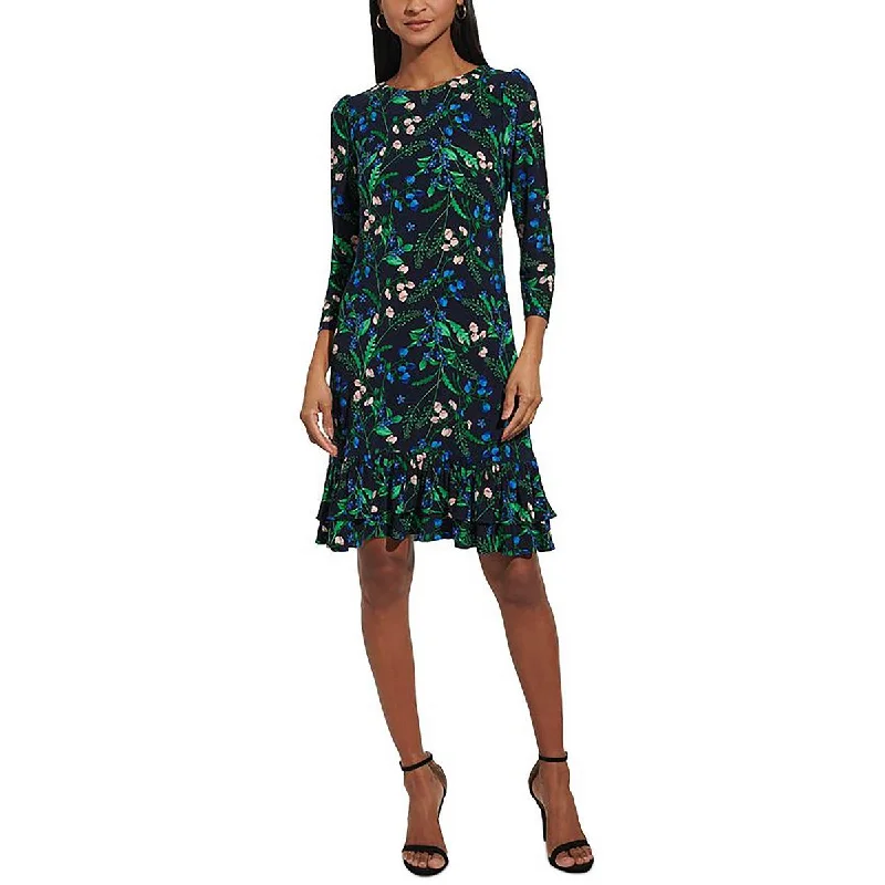 women's machine-washable dressesTommy Hilfiger Womens Floral Print Ruffled Hem Mini Dress