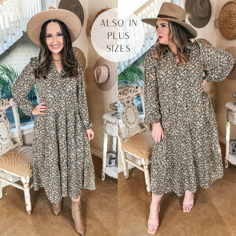 Bow-Tie DressLove Song Long Sleeve Floral Midi Dress in Green