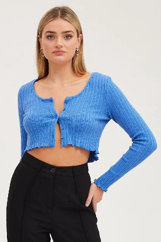 spaghetti strap women's topsBlue Rib Top Long Sleeve