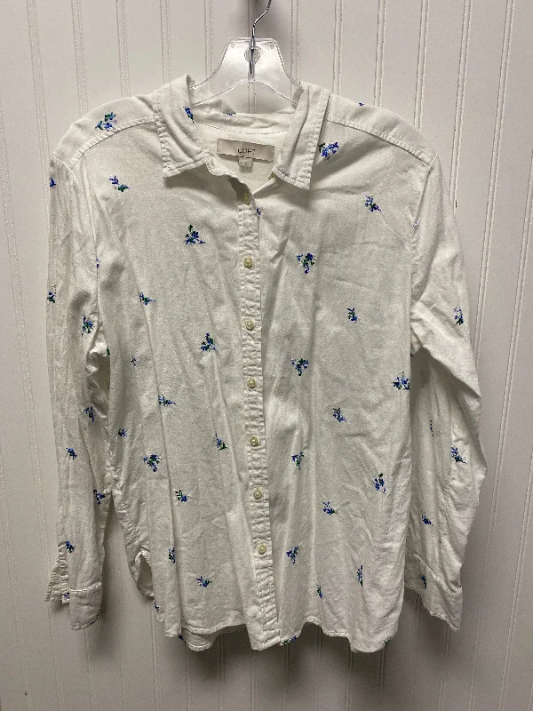 women's tops with unique designsTop Long Sleeve By Loft In Blue & White, Size: Xl