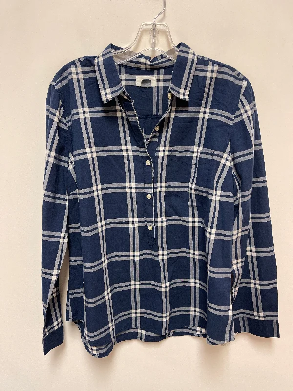 women's tops in solid colorsTop Long Sleeve By Old Navy In Blue & White, Size: L