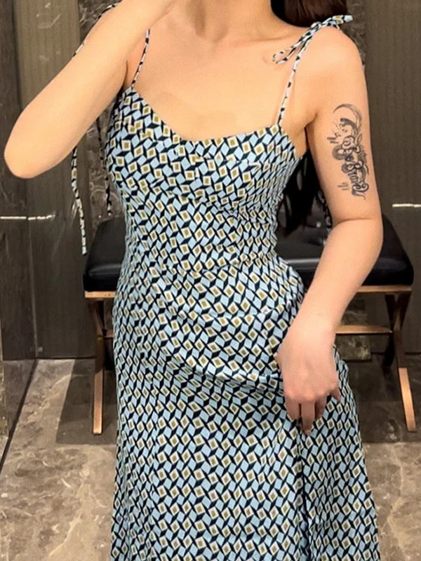 women's unique dressesGeometric Tie Strap Split Maxi Dress