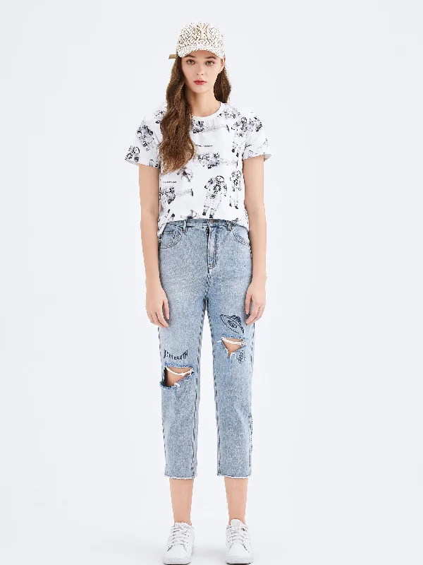 women's slim-fit shortsMars Printed Ripped Jeans