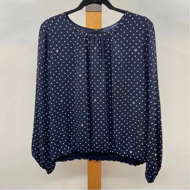 women's tops for summer festivalsTommy Hilfiger Women's Size L Navy Spotted Long Sleeve Shirt