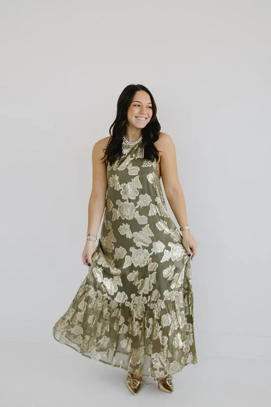 women's wrap dressesCordelia Maxi Dress - Olive/Gold