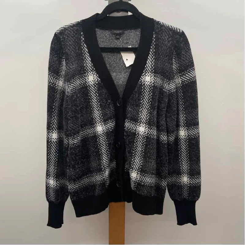 women's tops for those who love to dress up their casual looks with stylish topsAnn Taylor Women's Size L Charcoal Plaid Cardigan