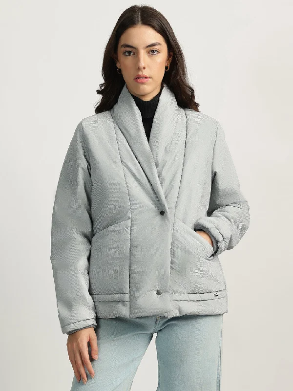 women's tops for those who want to create stylish and put-together outfits without spending a fortuneElle Women Grey Self Design Shawl Collar Full Sleeves Puffer Jacket