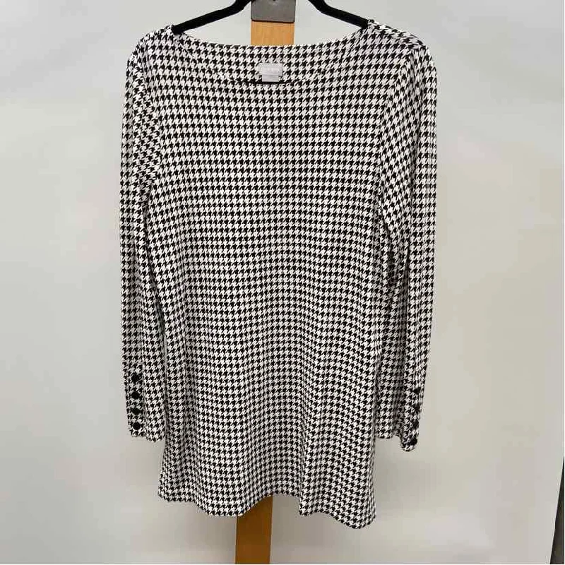 women's tops with floral printsChico's Women's Size M Black Houndstooth Tunic