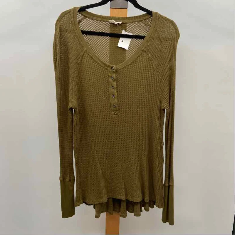 women's tops with bell sleevesJane and Delancy Women's Size XL Green Waffle Tunic