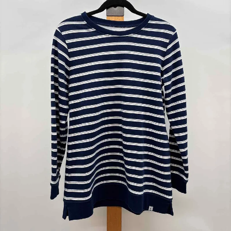 women's tops with flutter sleevesLands End Women's Size M Navy Stripe Sweatshirt