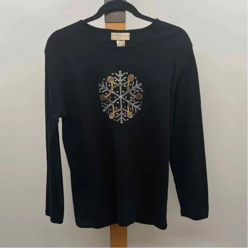 women's tops with ruffled hemsMC Sportswear Women's Size XL Black Snowflakes Long Sleeve Shirt