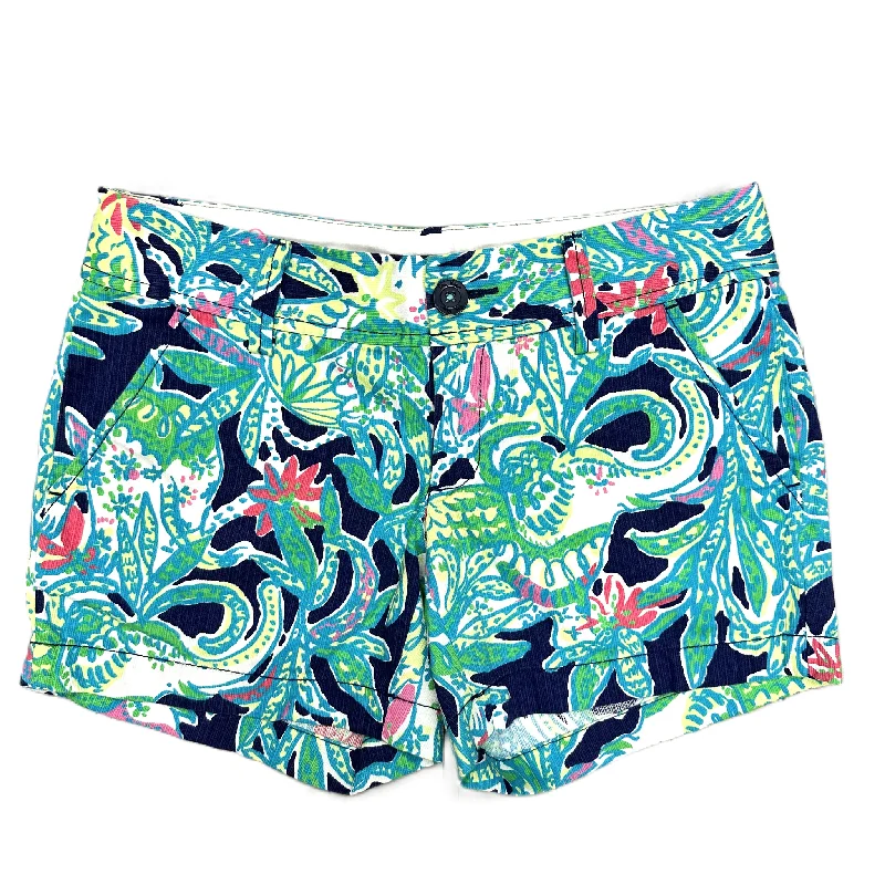 women's active shortsShorts Designer By Lilly Pulitzer In Blue & Green, Size: 2