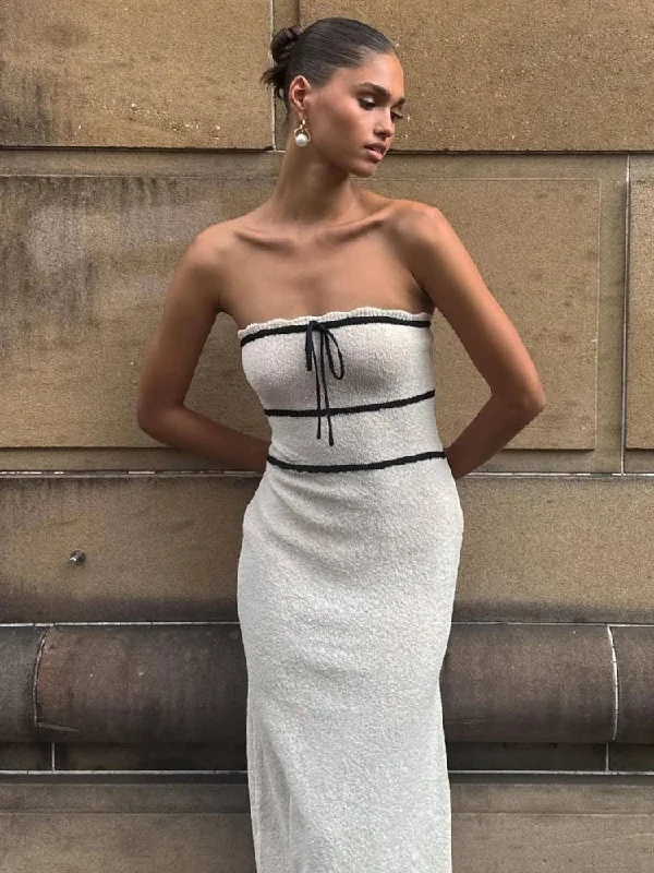 Crepe DressKnitted Strapless Slim for Women White Sleeveless Spring Autumn High Quality Beach Maxi Dress