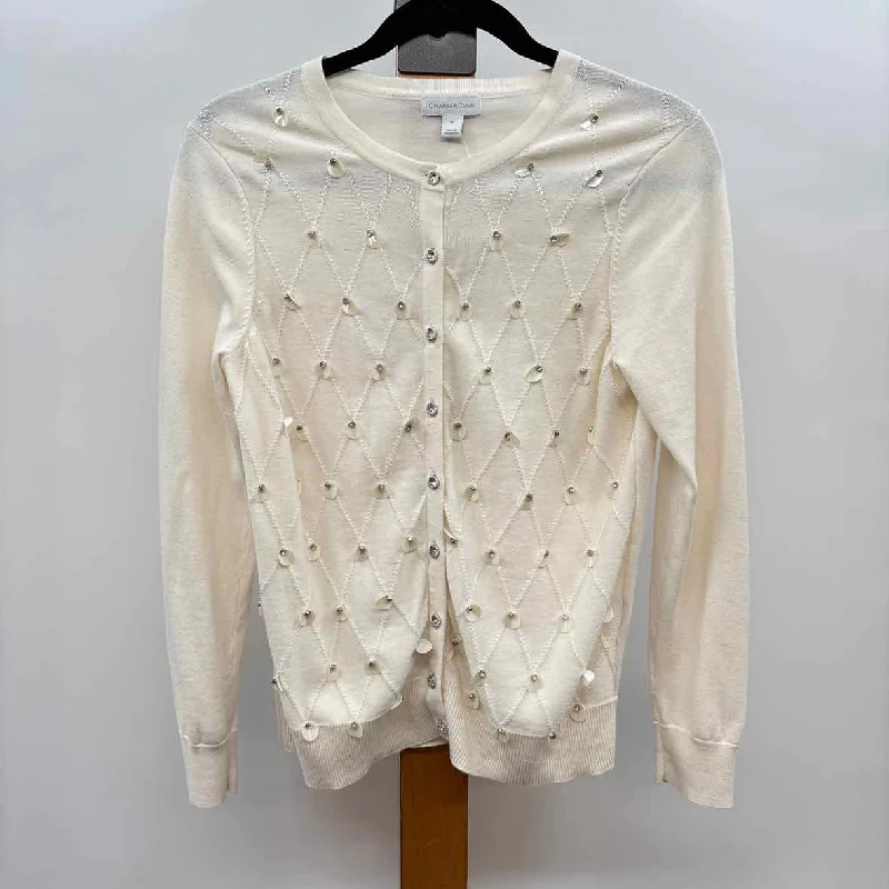 women's tops for statement-making outfitsCharter Club Women's Size M Ivory Beaded Cardigan