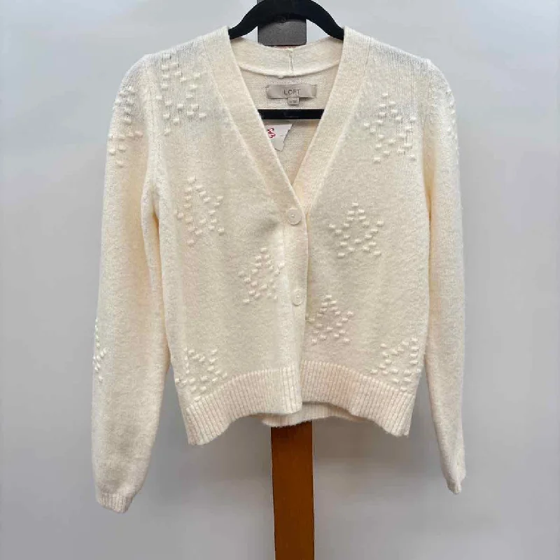 women's tops for mixing and matching with different bottomsLoft Women's Size XS Ivory Textured Cardigan