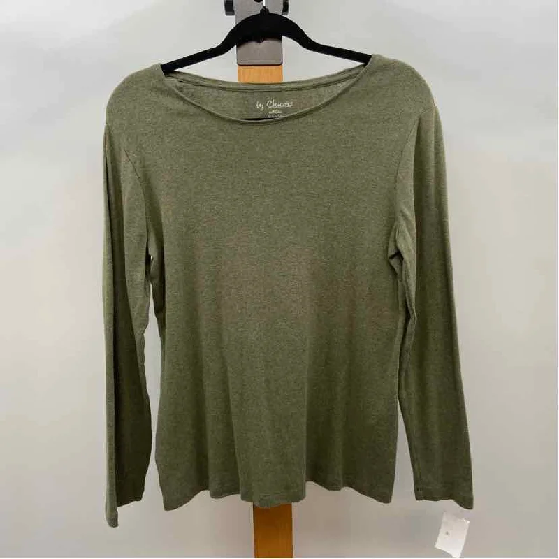 women's tops with bell sleevesChico's Women's Size M Green Solid Long Sleeve Shirt