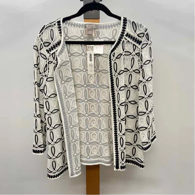 women's tops in solid colorsChico's Women's Size M White Ribbon Jacket