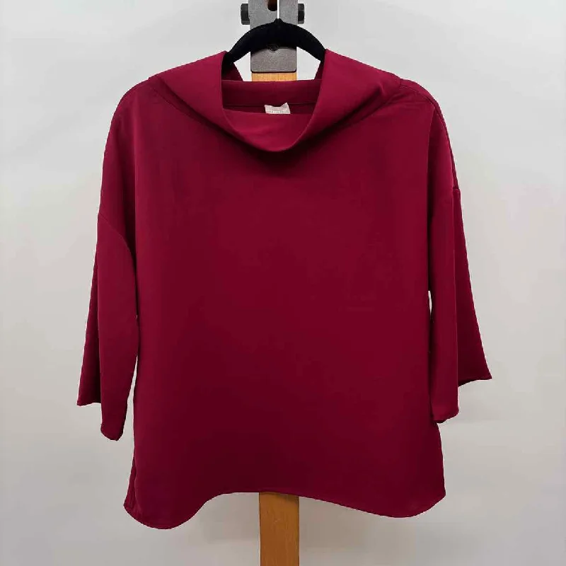 women's tops with asymmetrical designsChico's Women's Size M Red Solid Long Sleeve Shirt